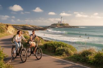 Balade en famille à vélo électrique sur la côte de Biarritz