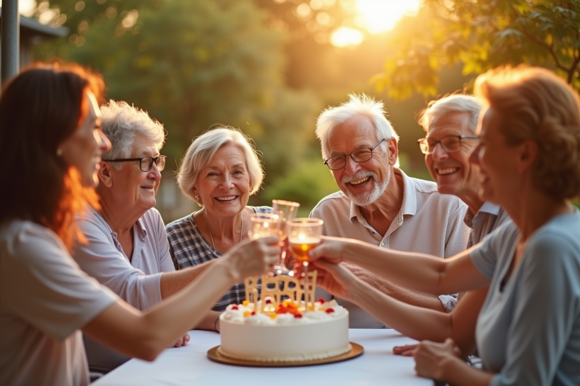 Couple agee famille anniversaire 55 ans en plein air