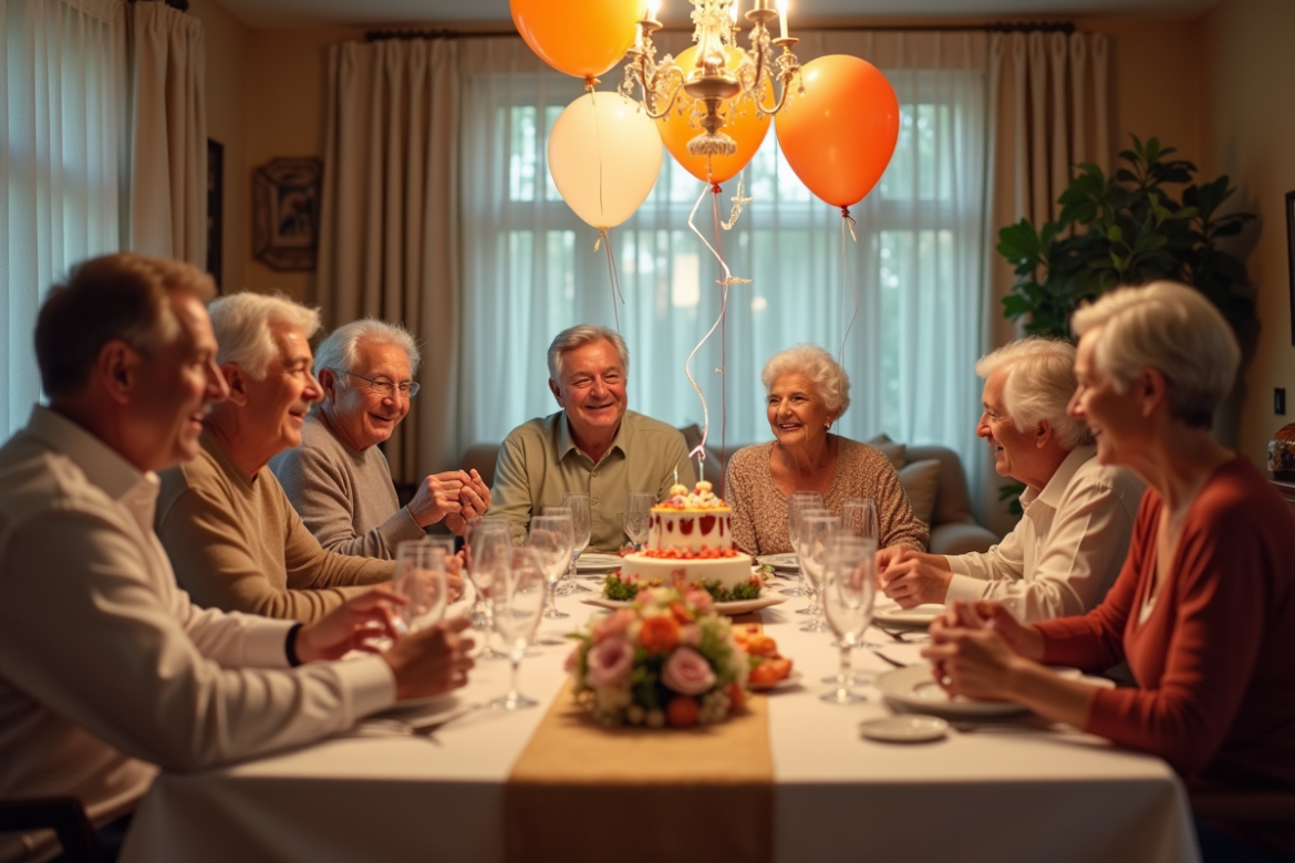 Famille multigenerations célébrant un anniversaire de mariage