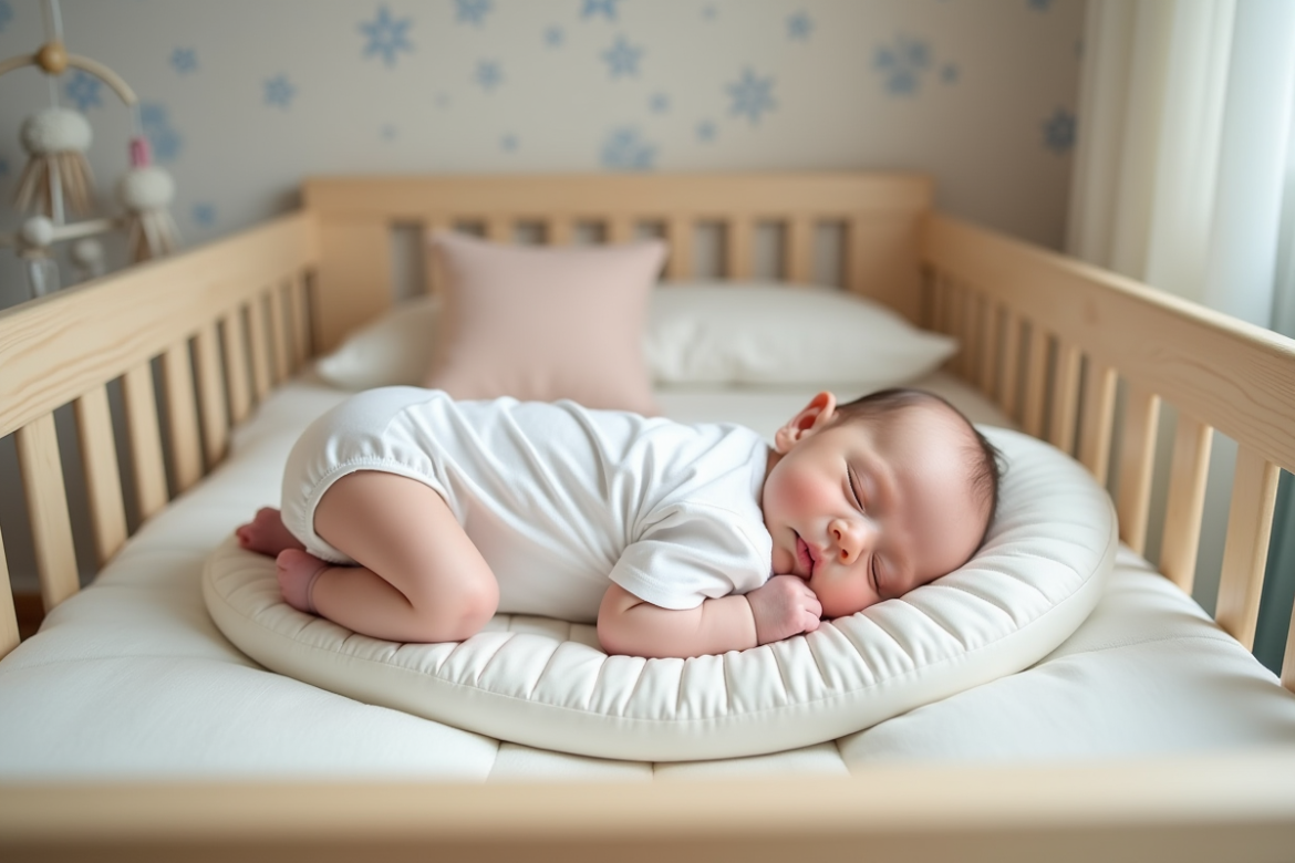 Bébé endormi sur un coussin dans une nurserie paisible