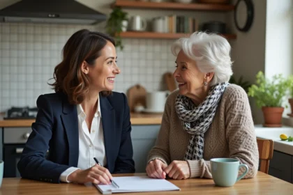 Femme et mère discutent chaleureusement à la cuisine