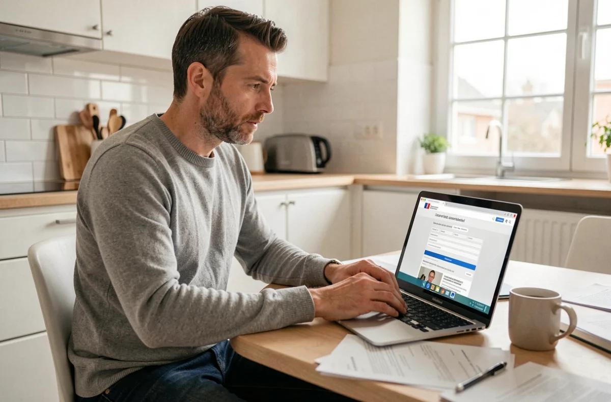 Homme faisant une demande d'acte de naissance en ligne depuis chez lui