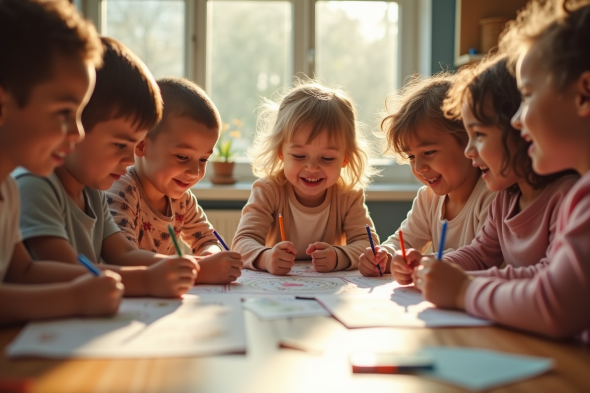 Groupe d'enfants jouant à un jeu de société créatif