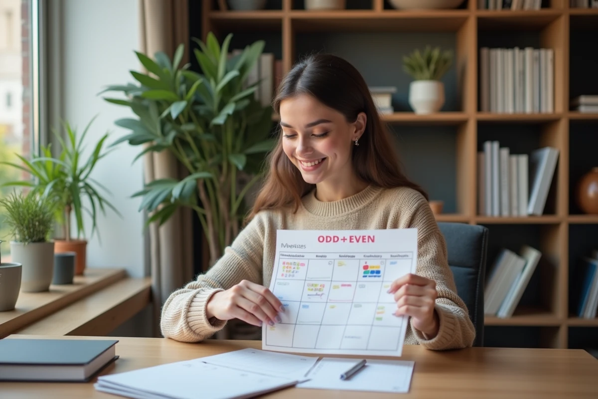 Jeune femme dans un bureau moderne avec calendrier coloré