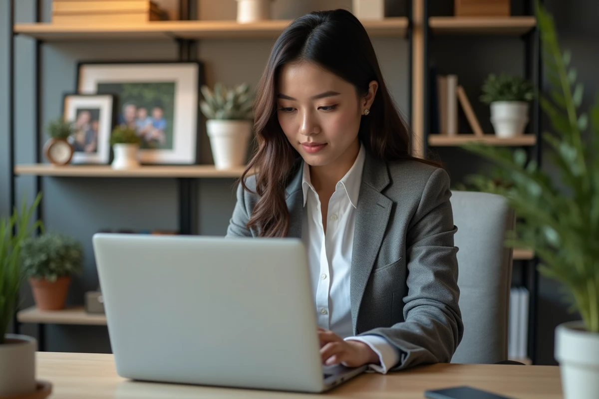Femme d'affaires utilisant un ordinateur pour se connecter en toute sécurité