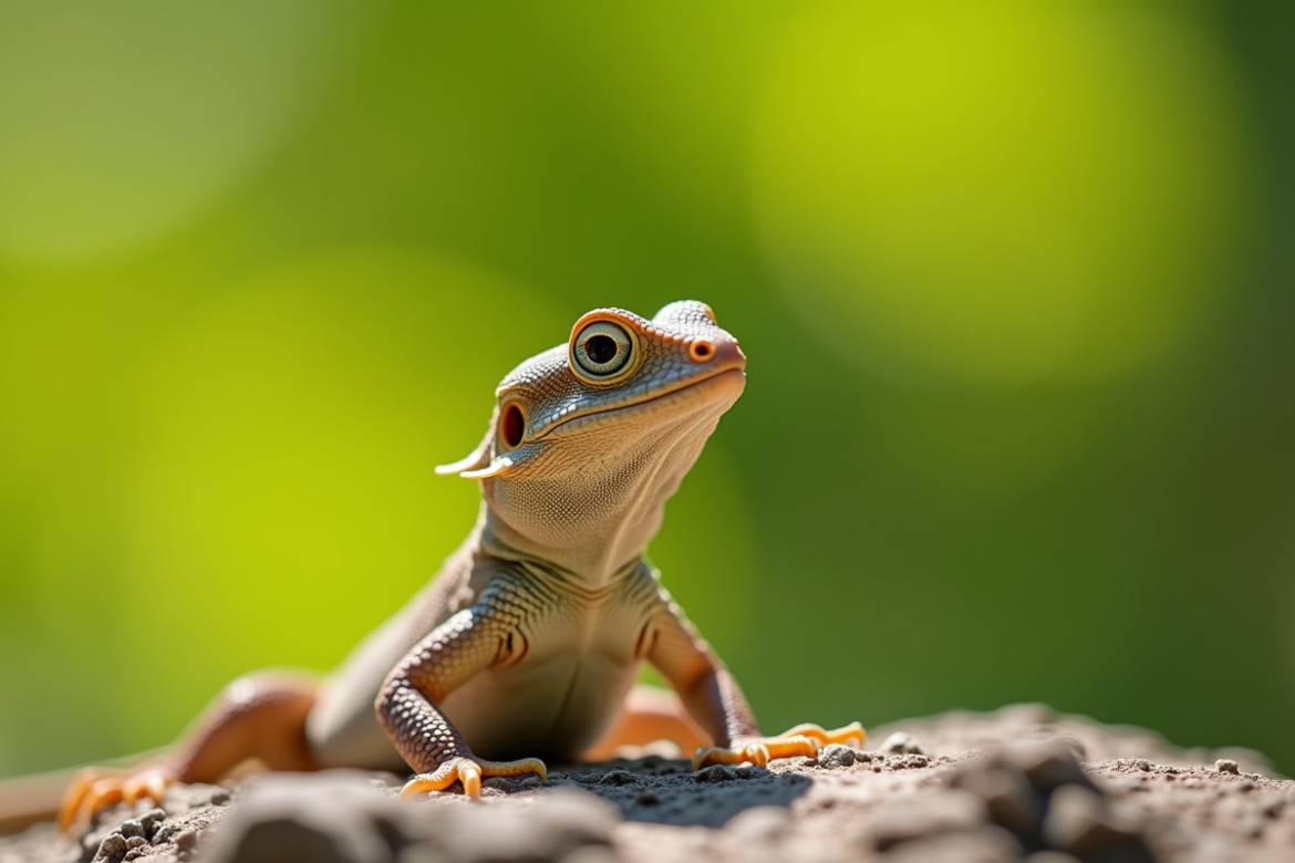 Gecko curieux au soleil sur un rocher naturel
