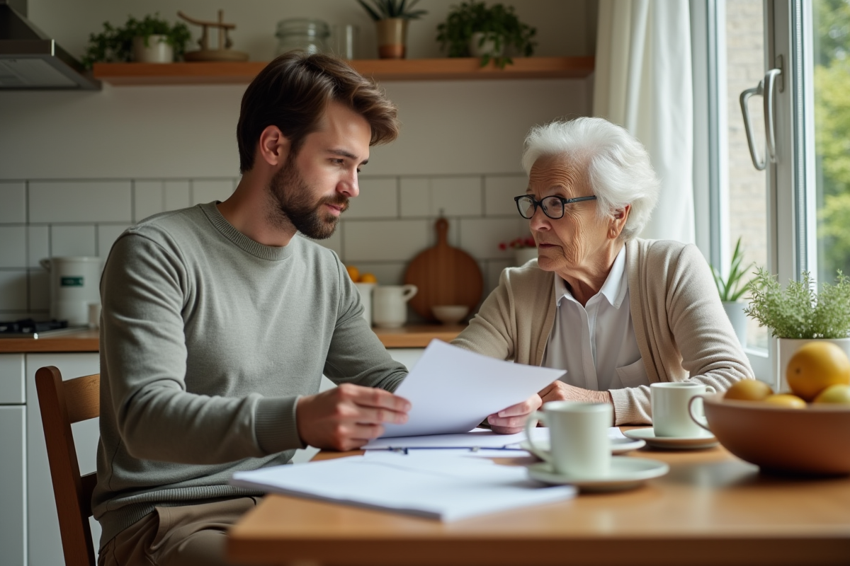 Jeune femme lisant des documents dans une cuisine lumineuse