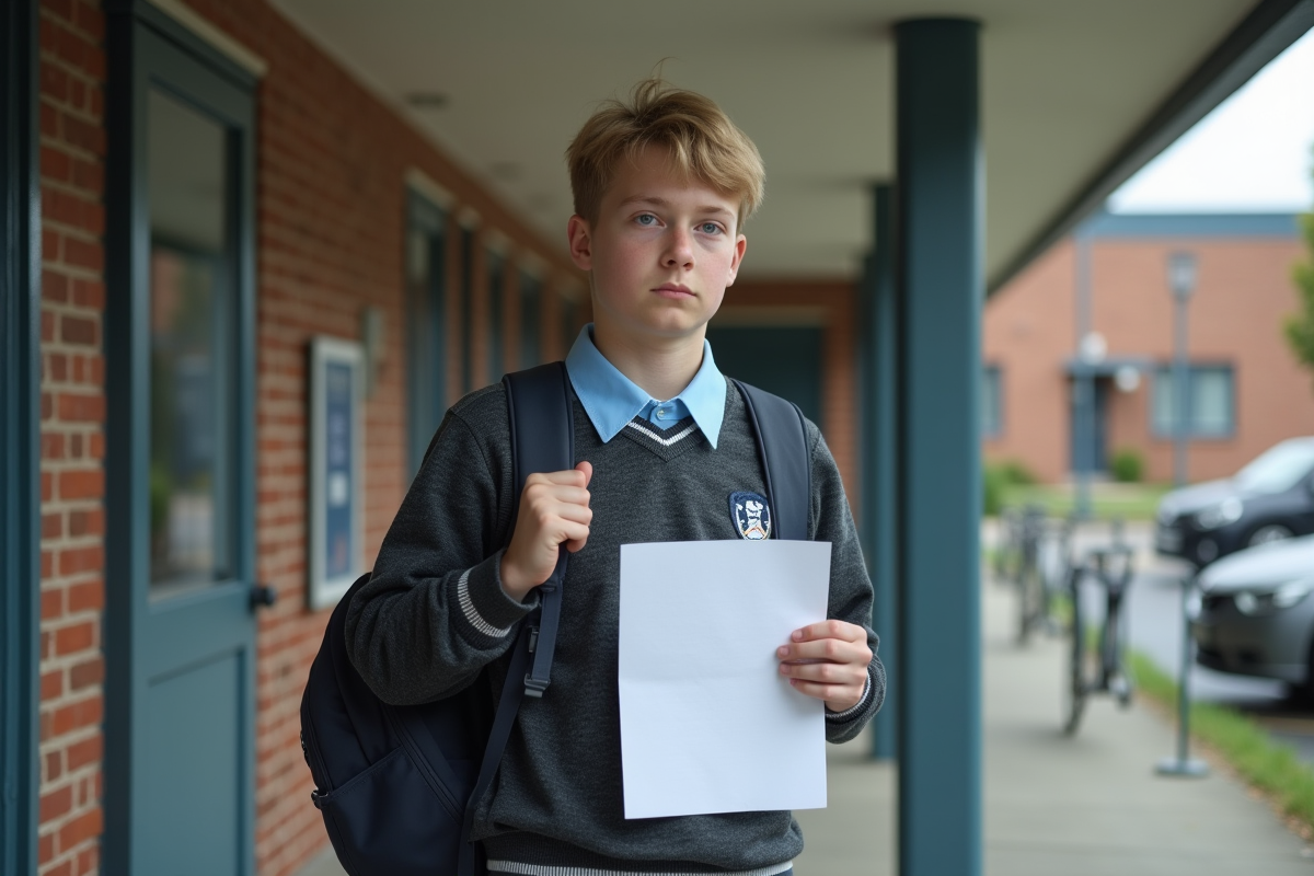 Jeune élève avec un certificat médical devant l