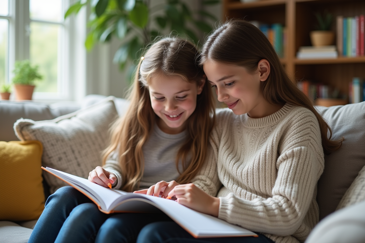 Maman et fille en train de faire des devoirs ensemble