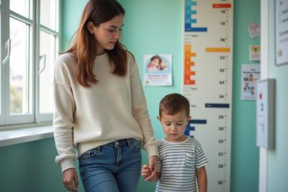 Mère inquiète avec son enfant dans un cabinet pédiatrique