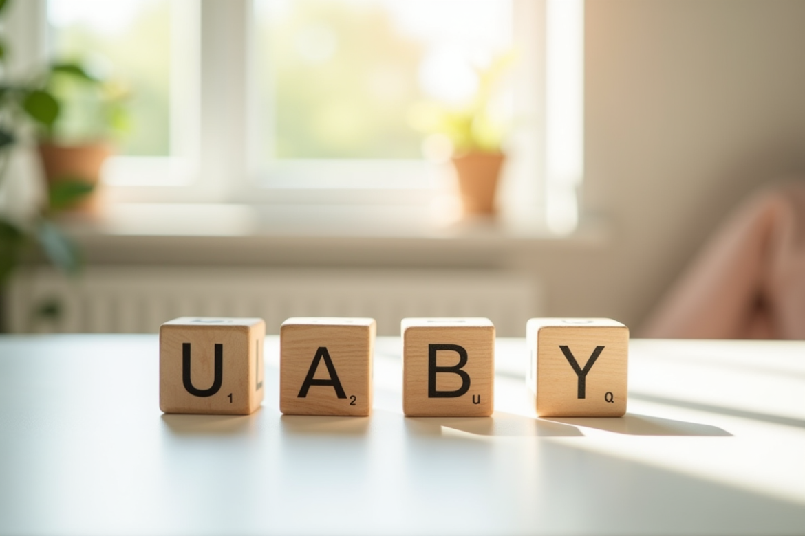 Nurserie lumineuse avec blocs de bois pour noms de bébé en U