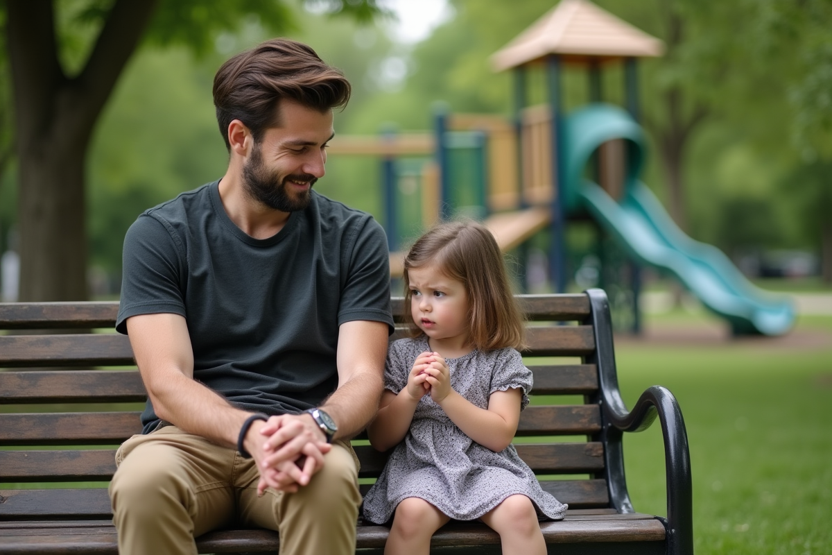 Pere et fille dans un parc en pleine discussion